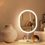 NNEAGS 26cm White Oval Smart LED Makeup Bedroom Table Vanity Mirror Tricolor Adjustable Light - Image 3
