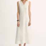 Lightweight and zero-pressure cupro linen textured anti-wrinkle V-neck sleeveless A-line dress