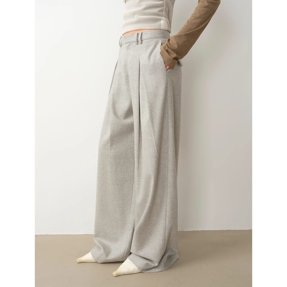"City Stroll" casual and relaxed wool-blend double-pleated straight draped wide-leg casual trousers for autumn - Image 2