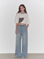 "Dream Street" Cool Lyocell Denim Drape Relaxed Elastic Waist Straight Leg Wide Leg Pants Summer