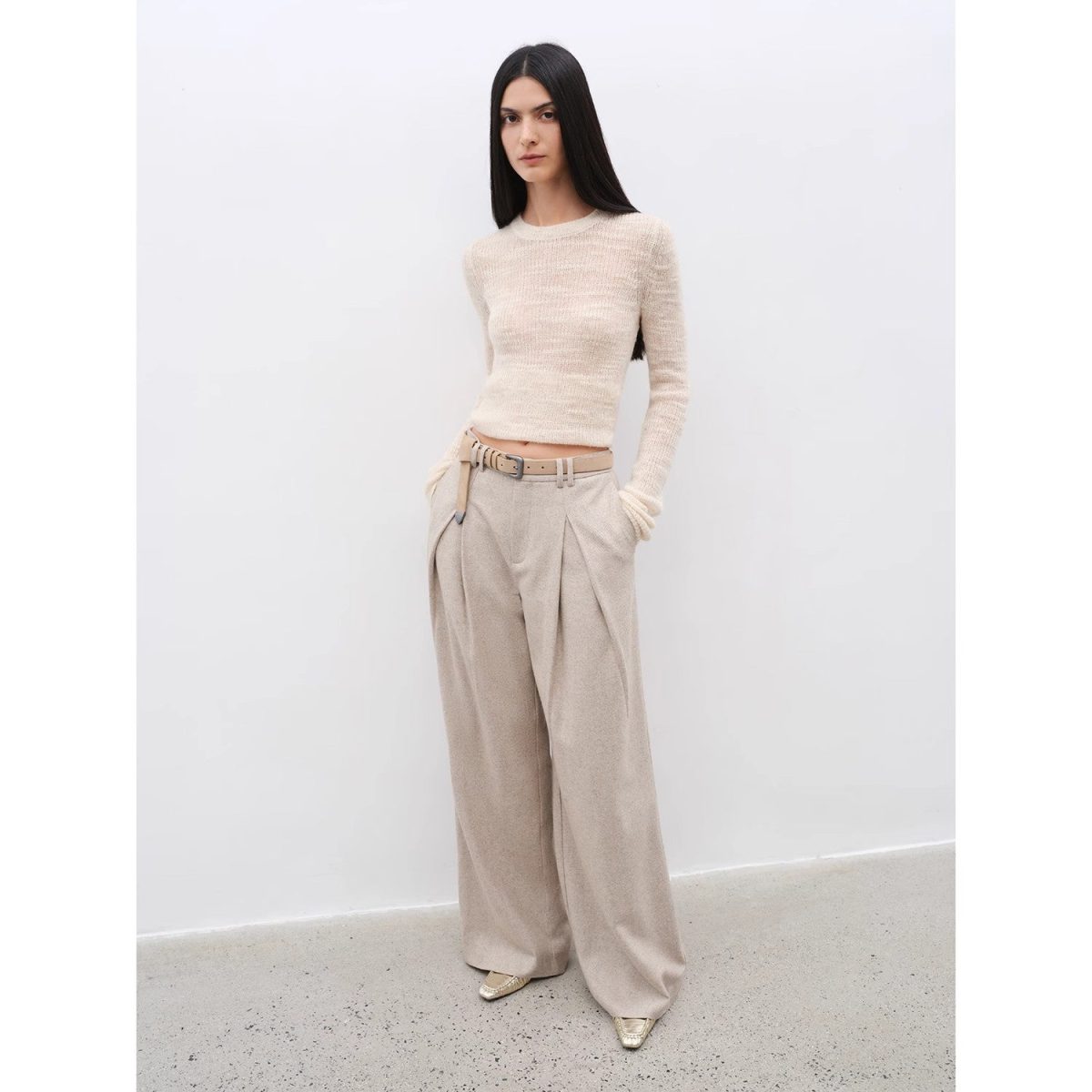 "City Stroll" casual and relaxed wool-blend double-pleated straight draped wide-leg casual trousers for autumn - Image 1