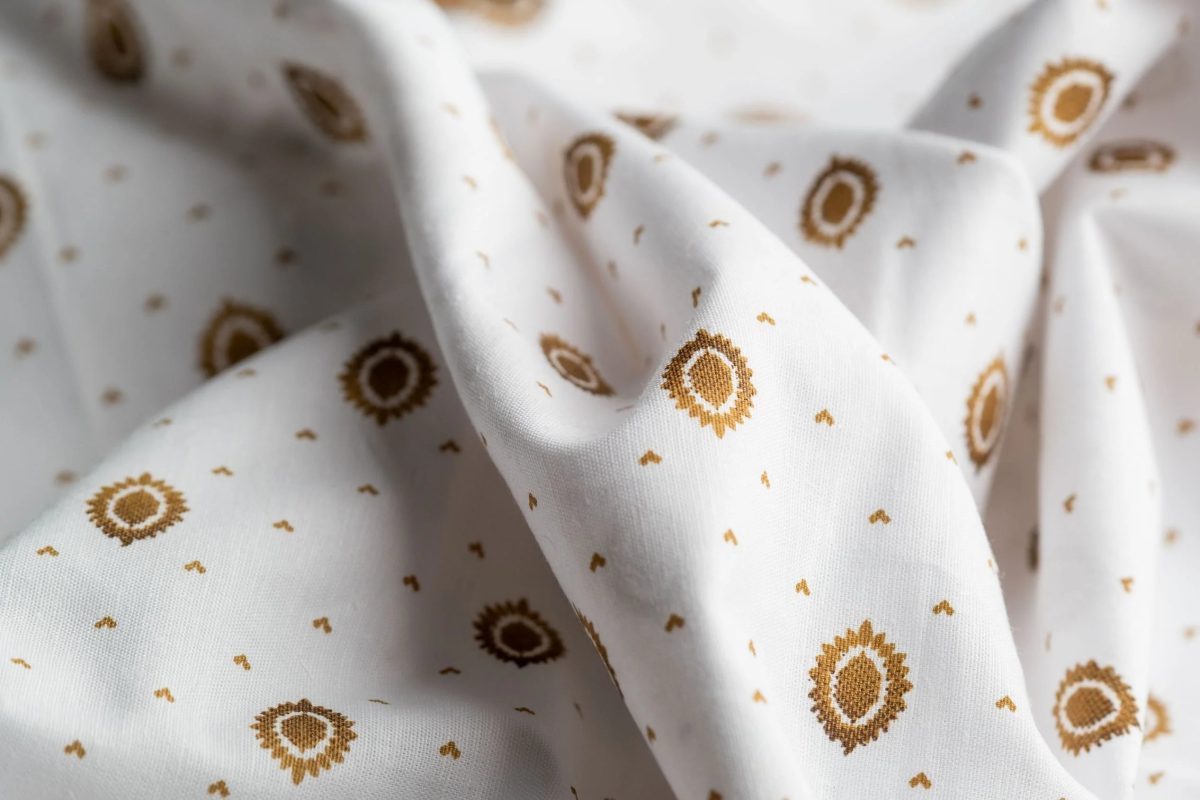 Lantern Print Hemp Fabric | White & Gold | Organic | 145gsm | 147cm Wide - Image 1