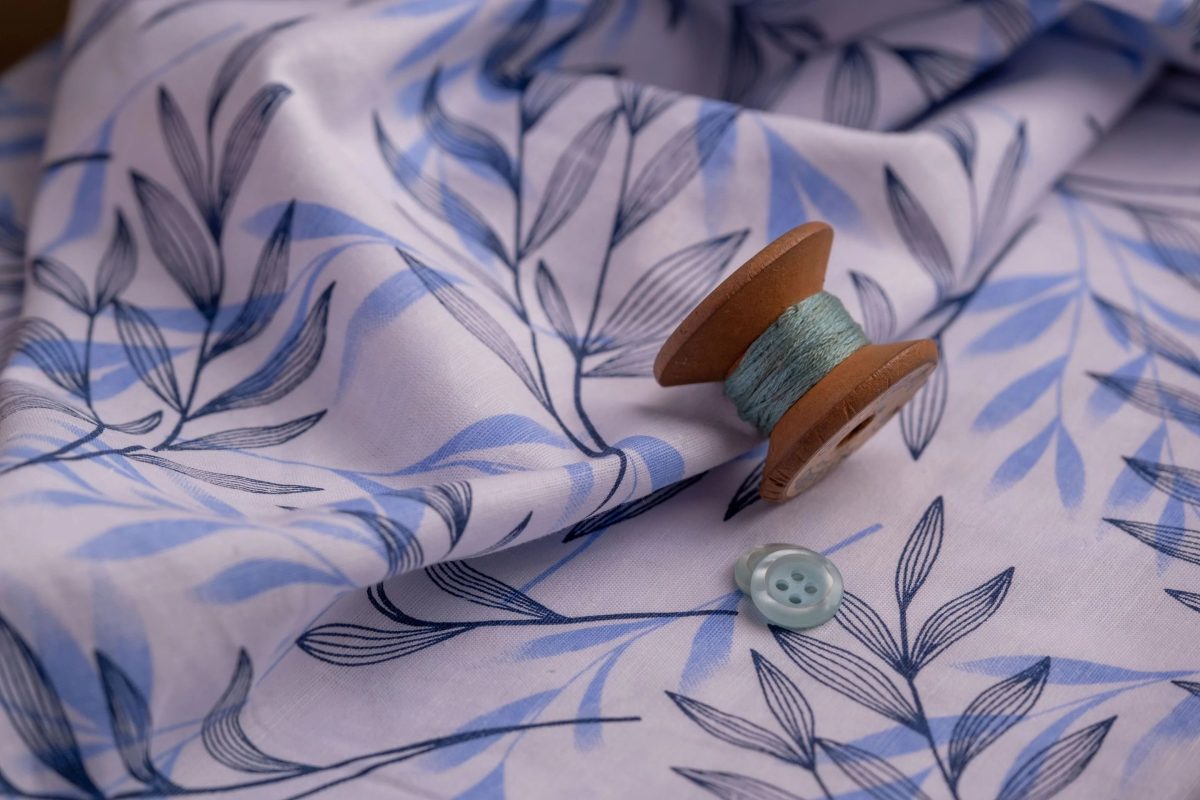 Willow Leaf Print Hemp Fabric | Sky & Navy Blue | Organic | 145gsm | 147cm Wide - Image 3