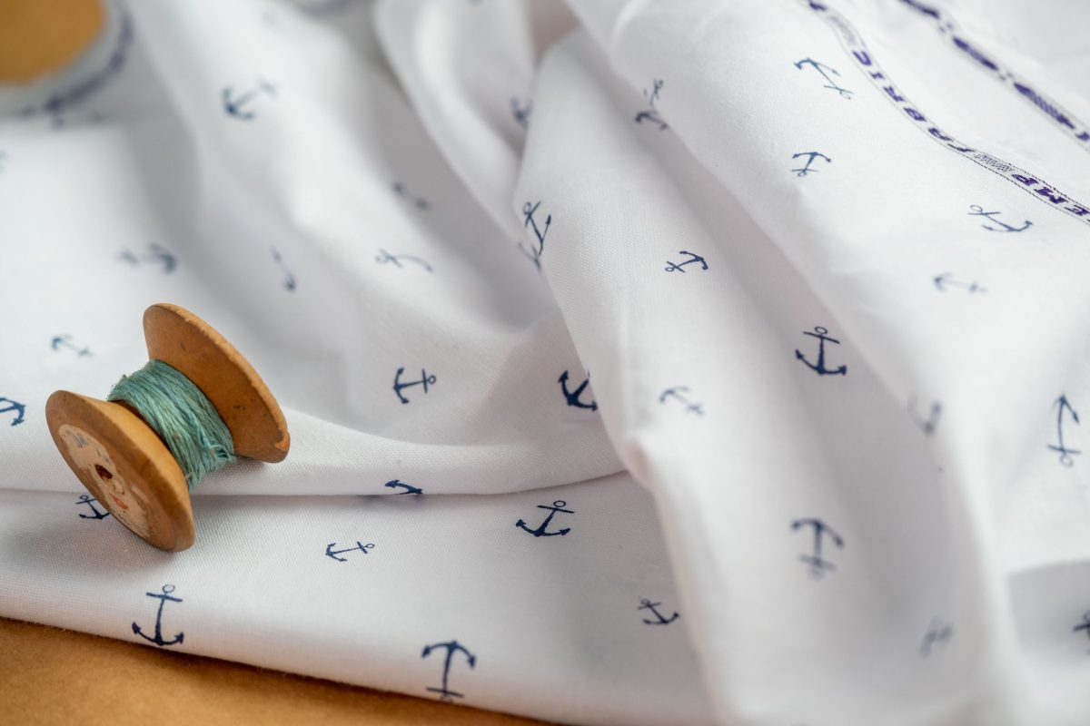 Organic Hemp Fabric - Anchor Print | White & Blue | 145gsm | Soft & Breathable - Image 3
