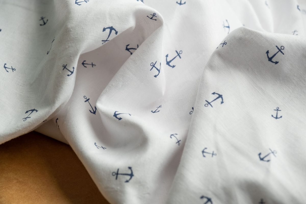 Organic Hemp Fabric - Anchor Print | White & Blue | 145gsm | Soft & Breathable - Image 2