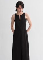 Micro-cocoon-shaped I-shaped pleated V-neck commuting slim-fitting split vest dress for women - Image 5