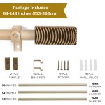 Extendable Curtain Rod Beige with Wooden Finials | 24-144 Inch |  Adjustable Pole Set with Brackets, Screws & Plugs | Strong 25kg Capacity - Image 7