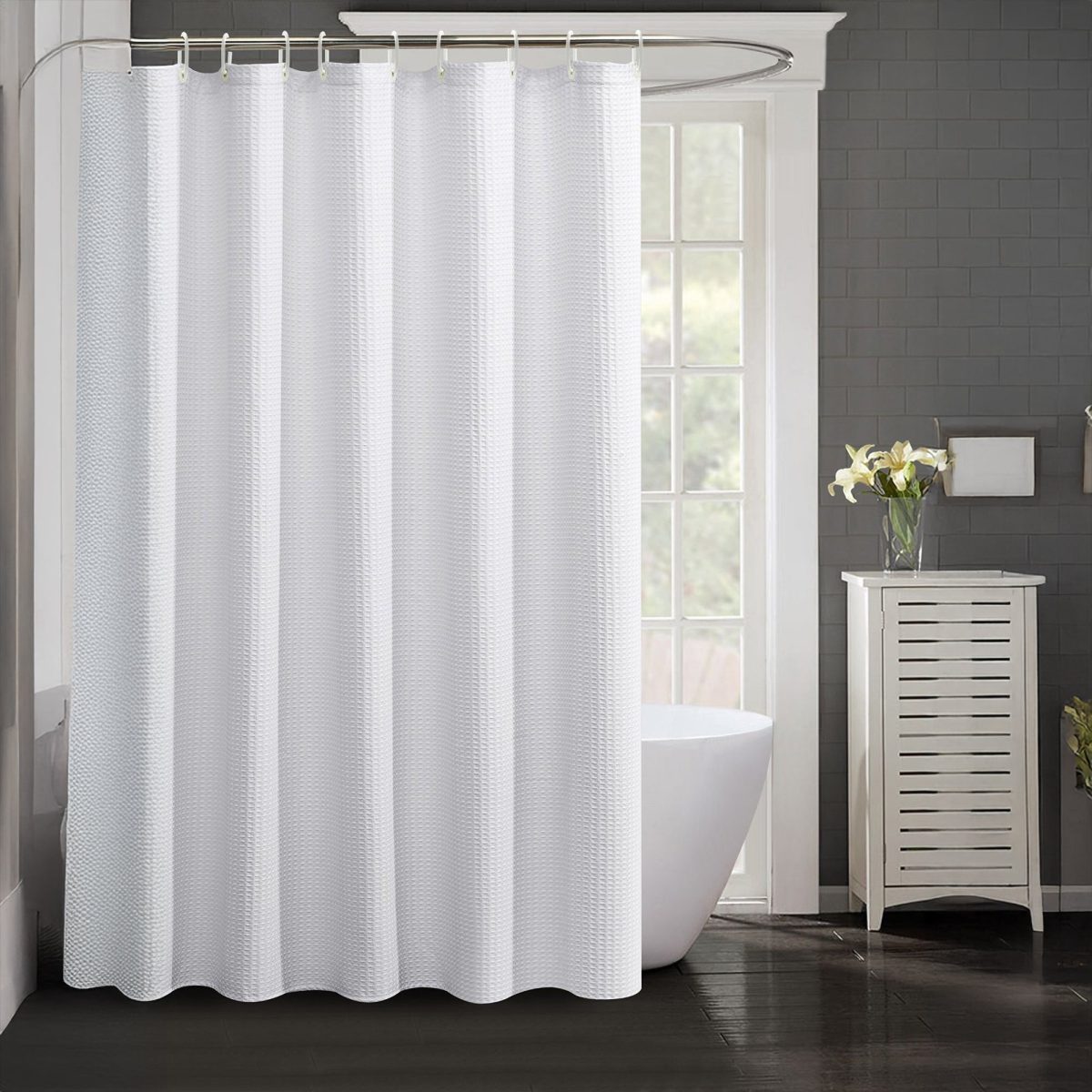 Organic Cotton Waffle Shower Curtain White | Mold Resistant, Quick Dry | Standard Sizes & Made to Measure - Image 5