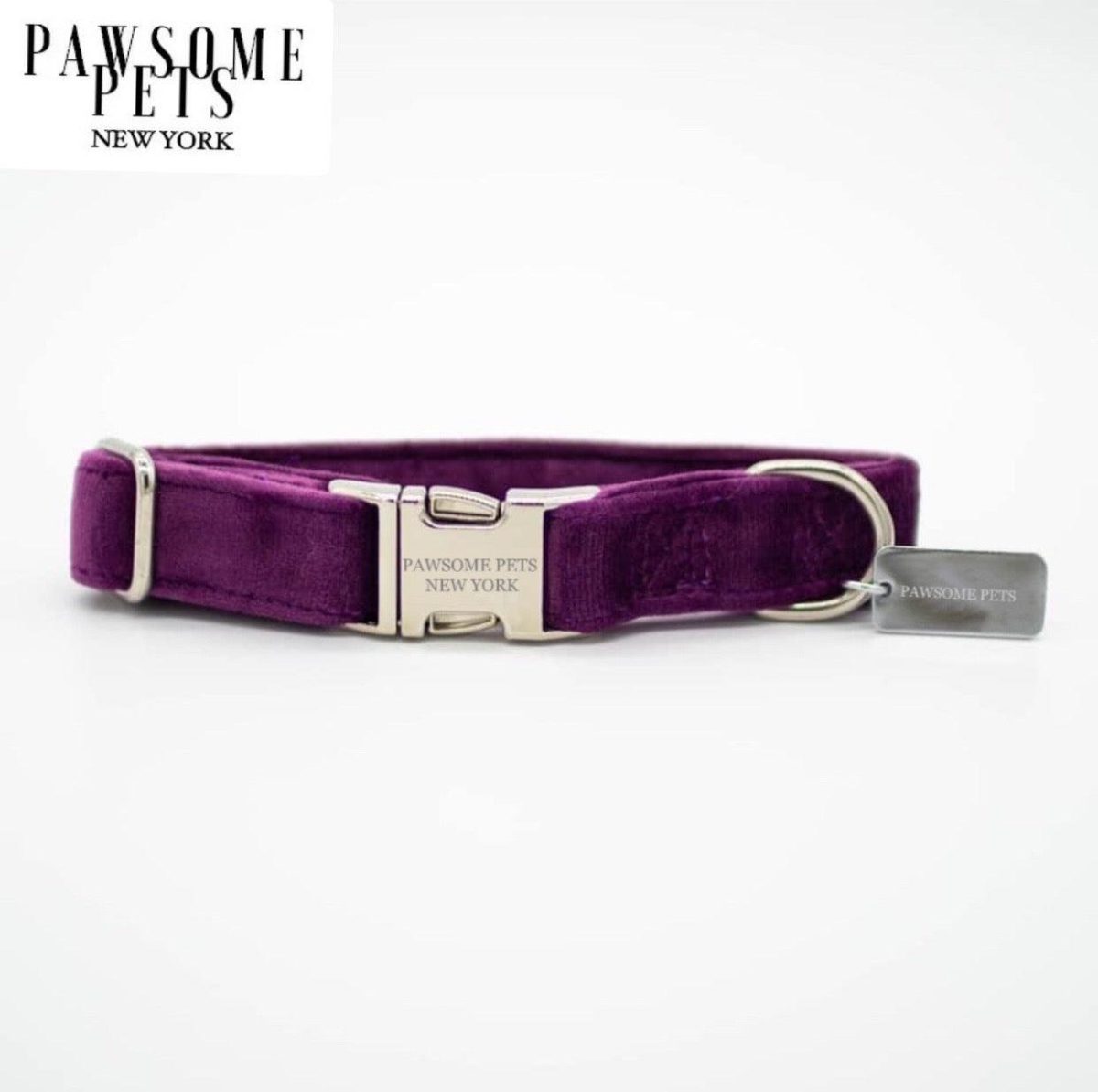 SMALL SIZE DOG & CAT COLLAR - DARK PURPLE VELVET - Image 1