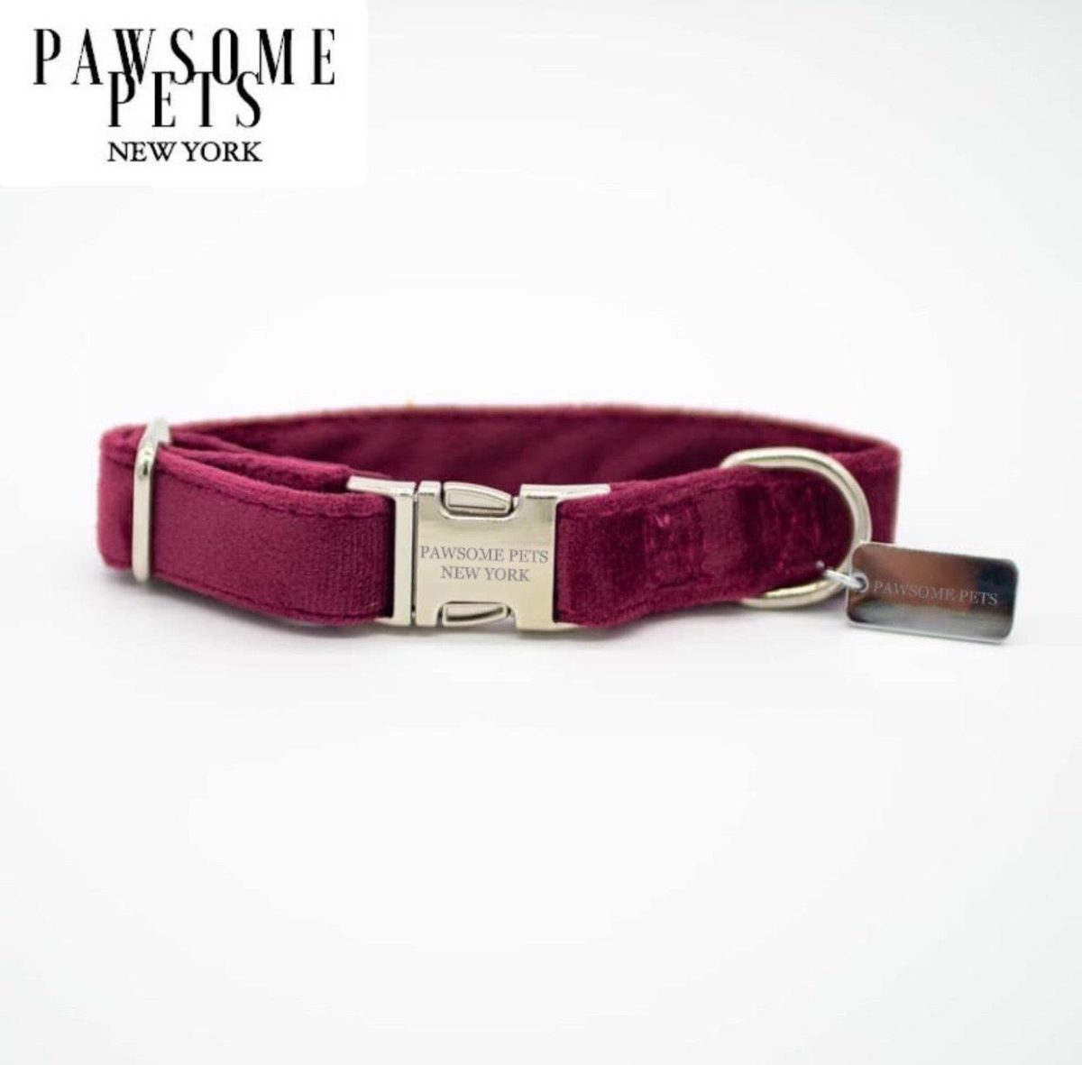 SMALL SIZE DOG & CAT COLLAR - BURGUNDY VELVET - Image 1