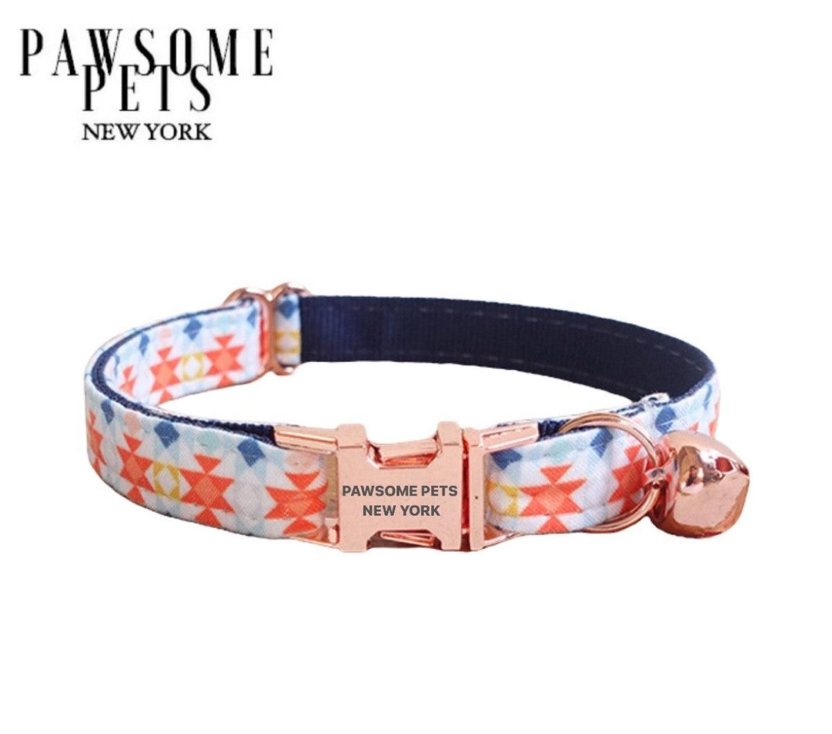 SMALL SIZE DOG & CAT COLLAR - DARK BLUE WITH ORANGE - Image 1