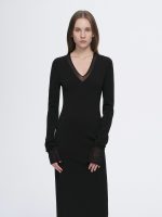 Elegant and intellectual triacetate Tencel blended skin-friendly transparent splicing design V-neck dress - Image 2