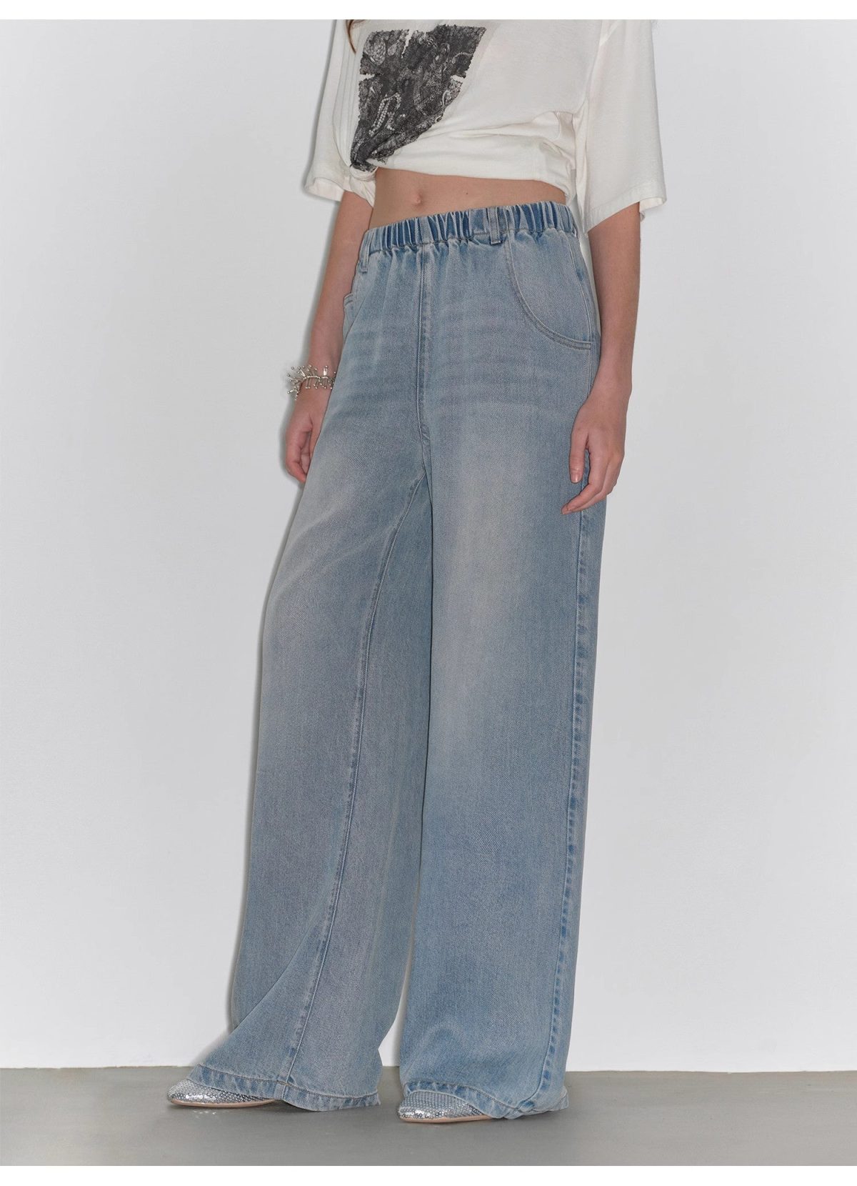 "Dream Street" Cool Lyocell Denim Drape Relaxed Elastic Waist Straight Leg Wide Leg Pants Summer - Image 2