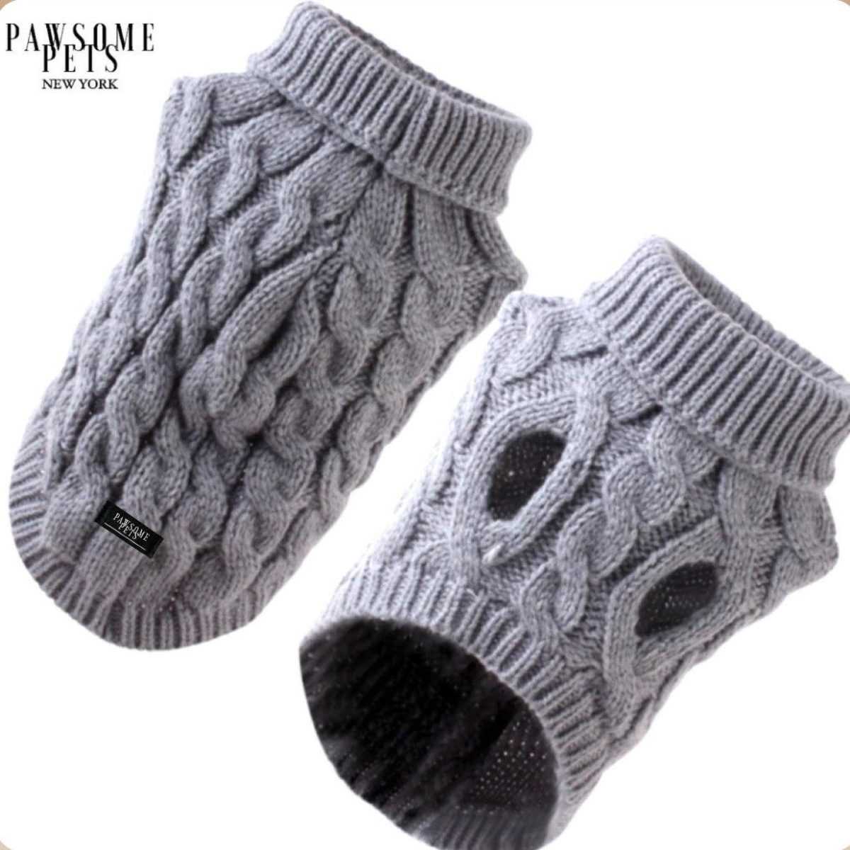 (EXTRA WARM) DOG AND CAT CABLE KNIT SWEATER - GREY - Image 1