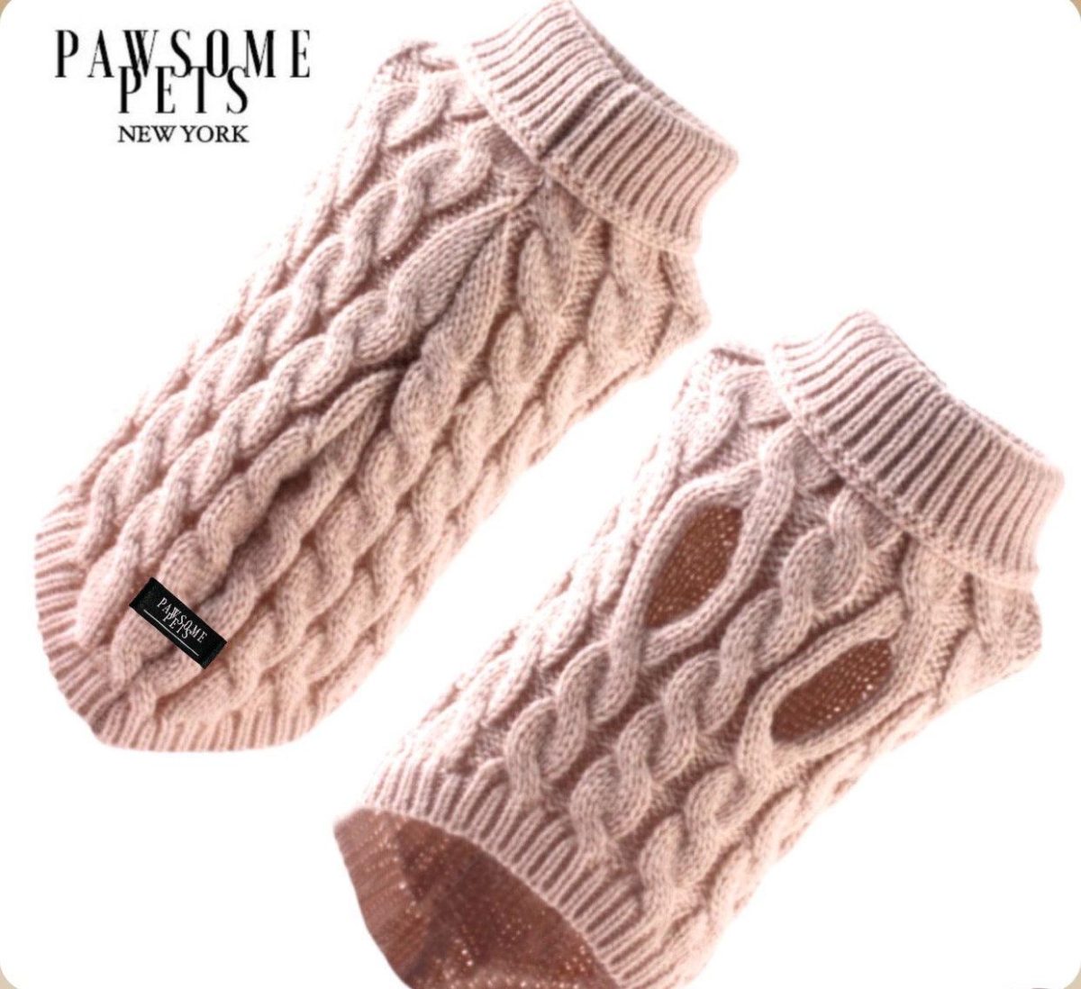 (EXTRA WARM) DOG AND CAT CABLE KNIT SWEATER - BEIGE - Image 1