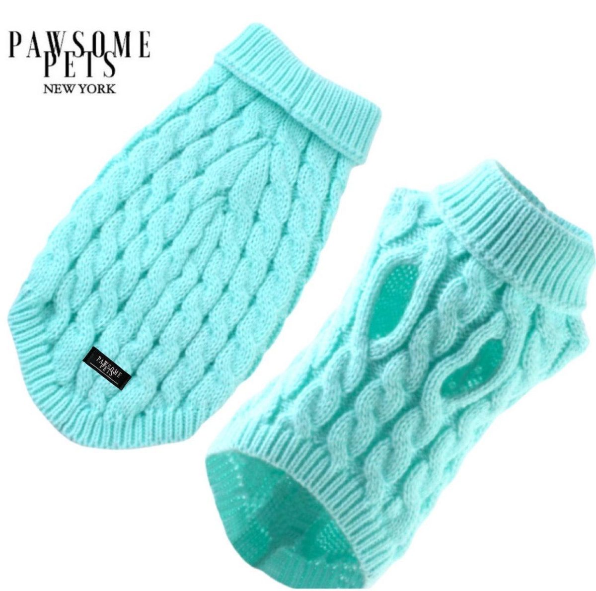 (EXTRA WARM) DOG AND CAT CABLE KNIT SWEATER - MINT GREEN - Image 1