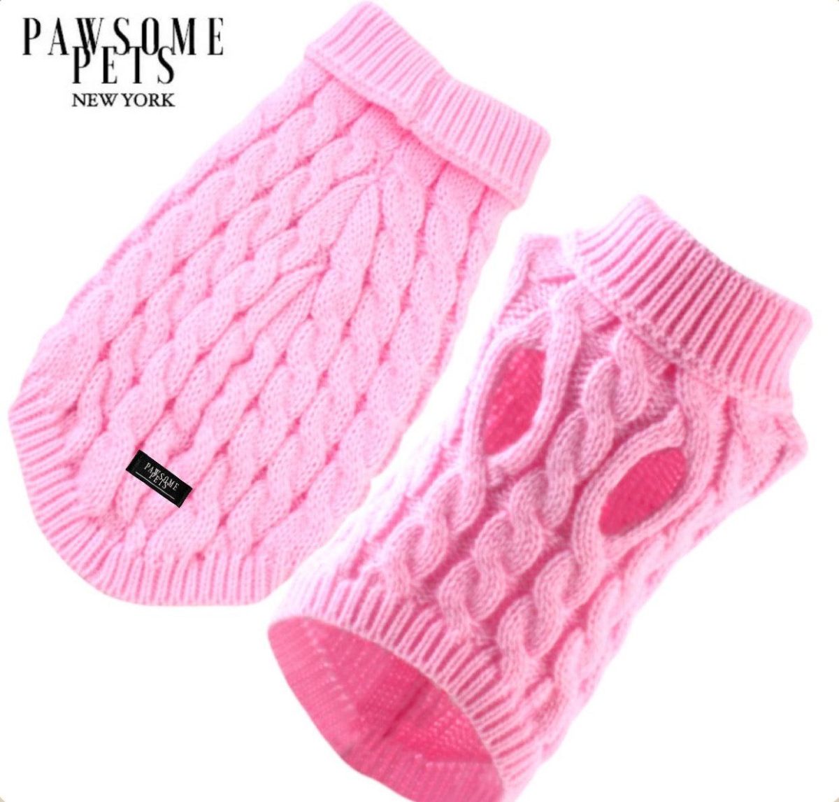 (EXTRA WARM) DOG AND CAT CABLE KNIT SWEATER - PINK - Image 1
