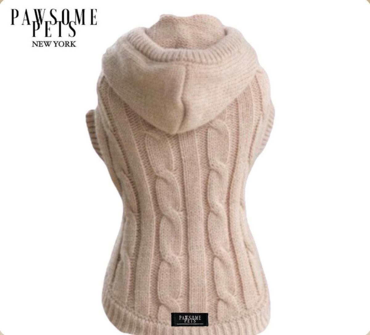 (EXTRA WARM) DOG AND CAT CABLE KNIT SWEATER WITH HAT - BEIGE - Image 1