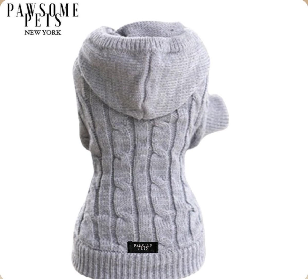 (EXTRA WARM) DOG AND CAT CABLE KNIT SWEATER WITH HAT - GREY - Image 1
