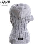 (EXTRA WARM) DOG AND CAT CABLE KNIT SWEATER WITH HAT - GREY