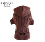 (EXTRA WARM) DOG AND CAT CABLE KNIT SWEATER WITH HAT - BROWN