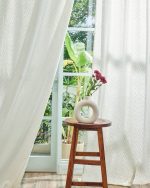 Off-White & Grey Hand Block Printed Linen Curtains | Chevron Pattern - Image 4