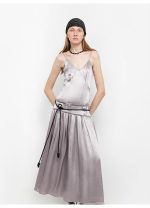 Luxurious and light, glossy and silky 100% acetate low-waisted long suspender dress "Girls' Letterhead" - Image 5