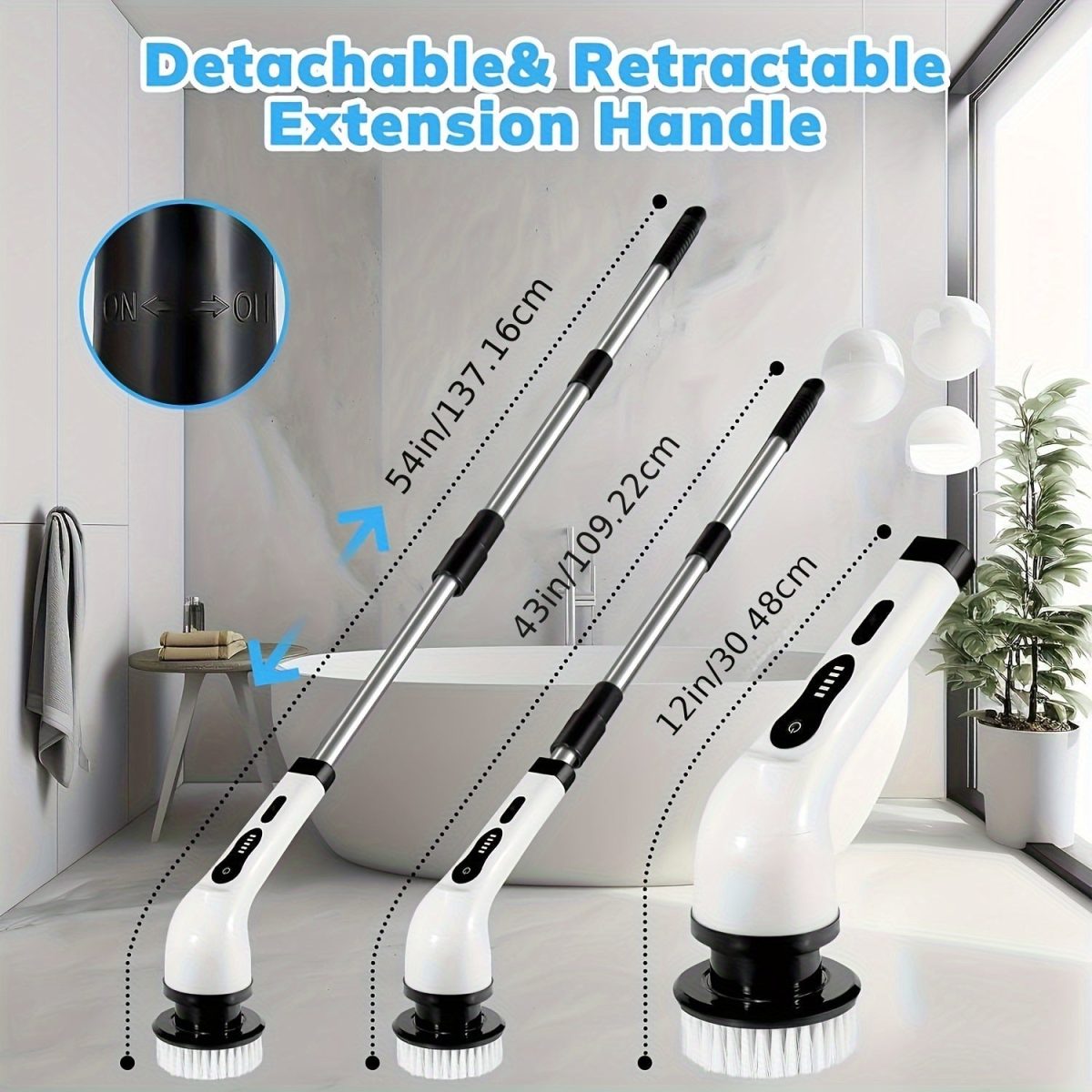 8 Brush Heads Cordless Electric Cleaner Handle - Image 3