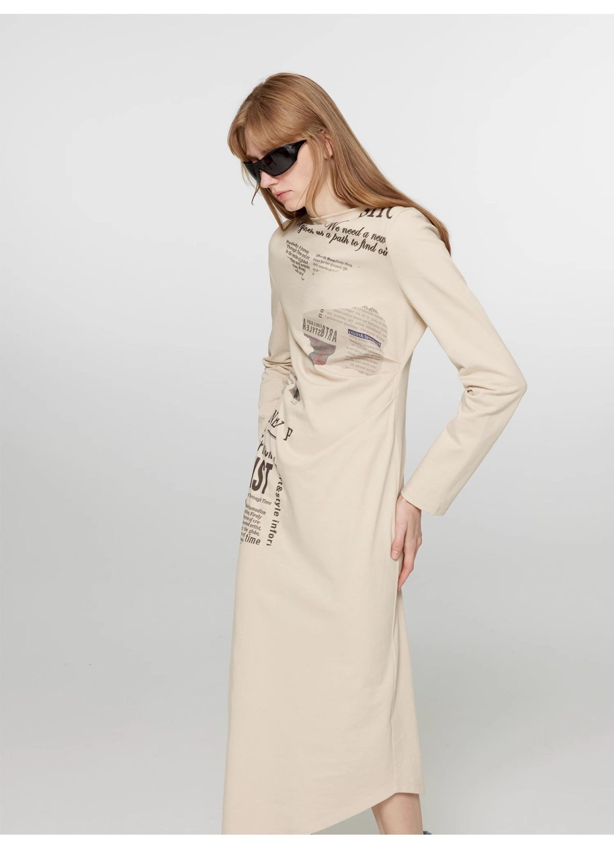 "Style in the City" Original Printed One-shoulder Bias-cut Dress Women's Pleated Waist Slimming Long Dress Spring - Image 5