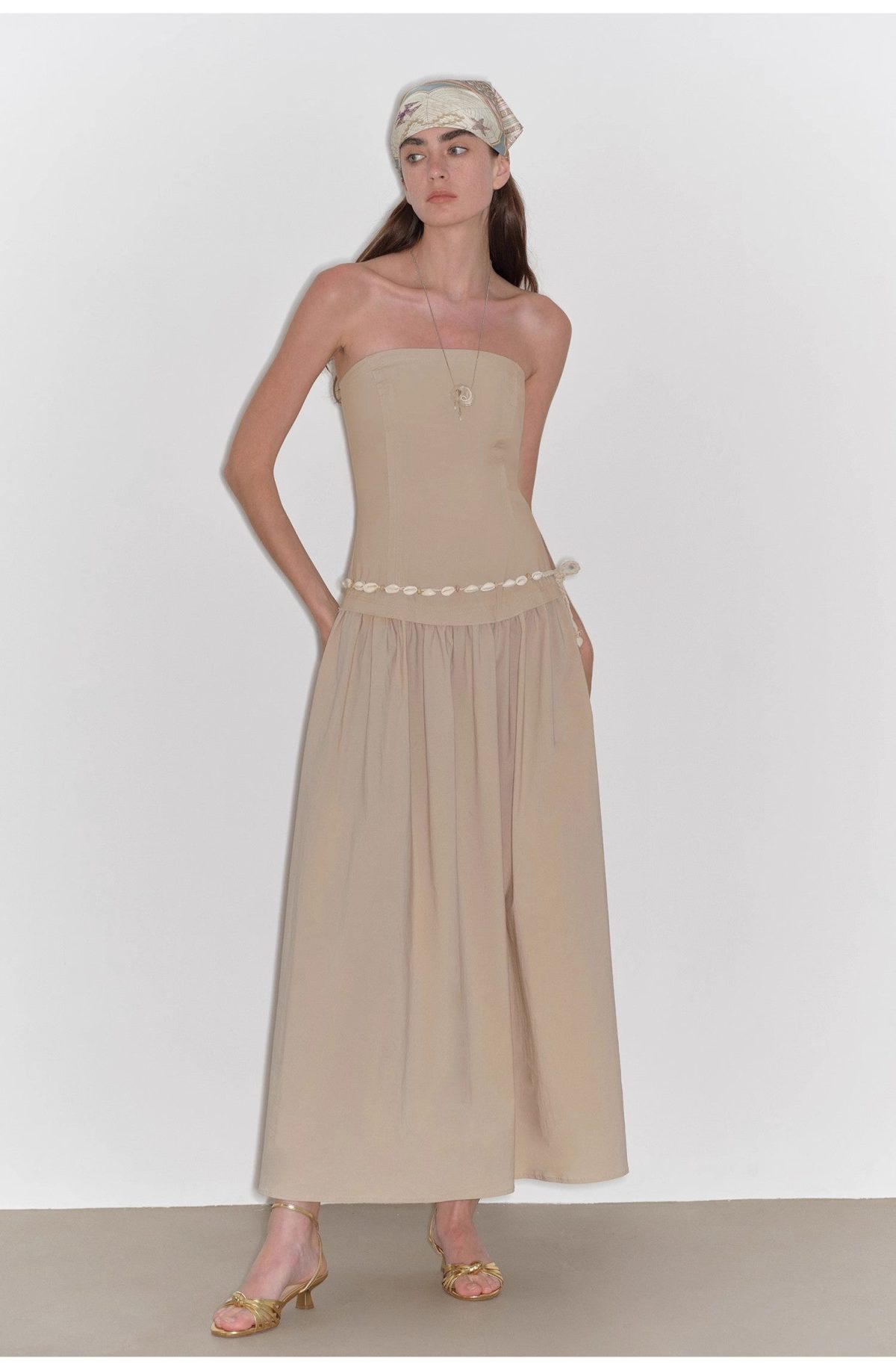 "Summer Formula" Retro and elegant bust-wrapped, long-waisted, slim-fitting, large A-hem mid-length dress - Image 2