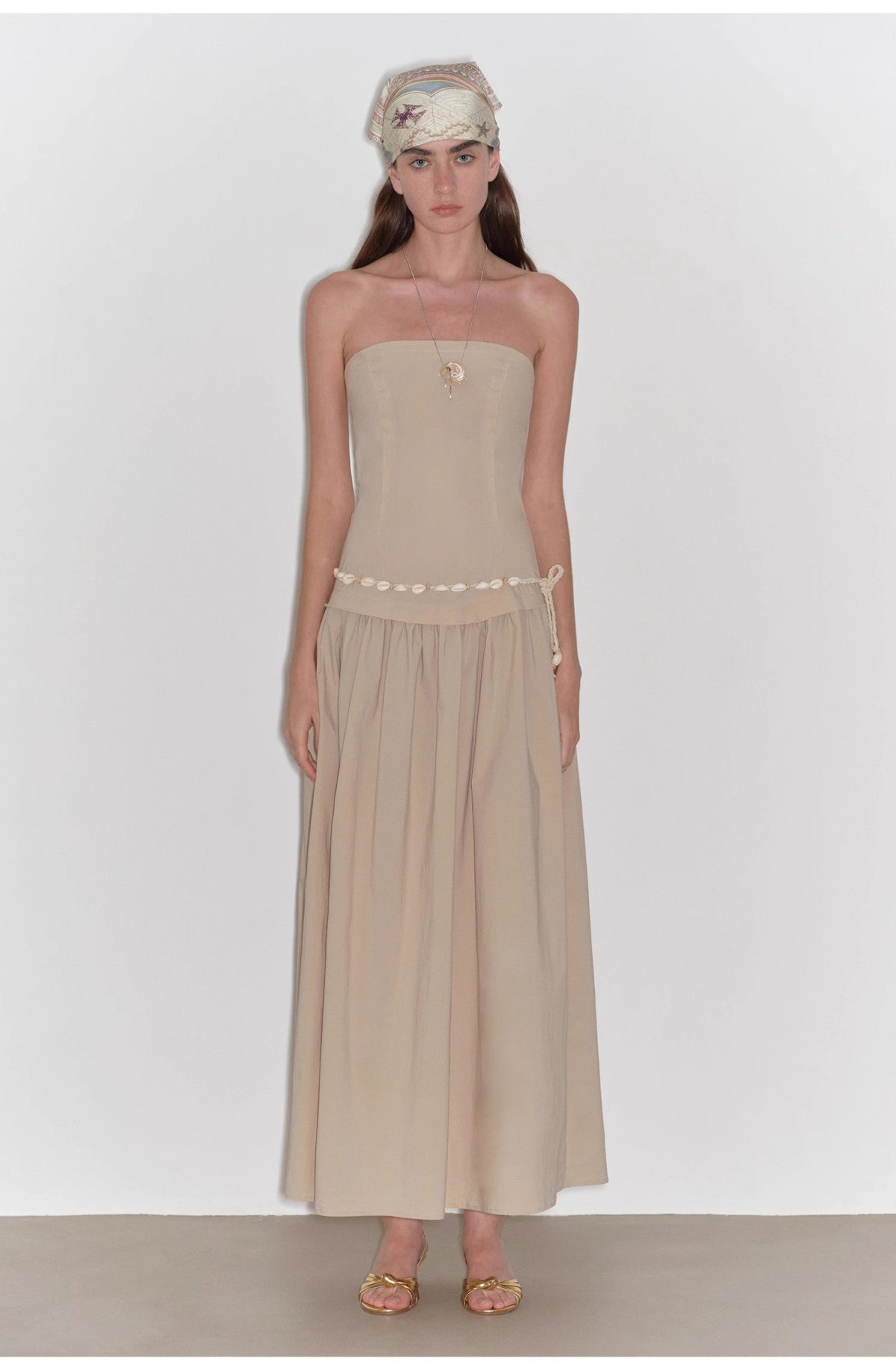 "Summer Formula" Retro and elegant bust-wrapped, long-waisted, slim-fitting, large A-hem mid-length dress - Image 1