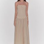 "Summer Formula" Retro and elegant bust-wrapped, long-waisted, slim-fitting, large A-hem mid-length dress