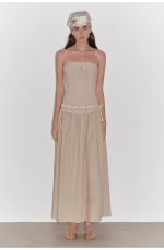 "Summer Formula" Retro and elegant bust-wrapped, long-waisted, slim-fitting, large A-hem mid-length dress