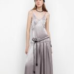 Luxurious and light, glossy and silky 100% acetate low-waisted long suspender dress "Girls' Letterhead"