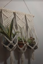 Triple Macrame Plant Hanger - Boho Hanging Wall Planter - Indoor Decor - Image 3