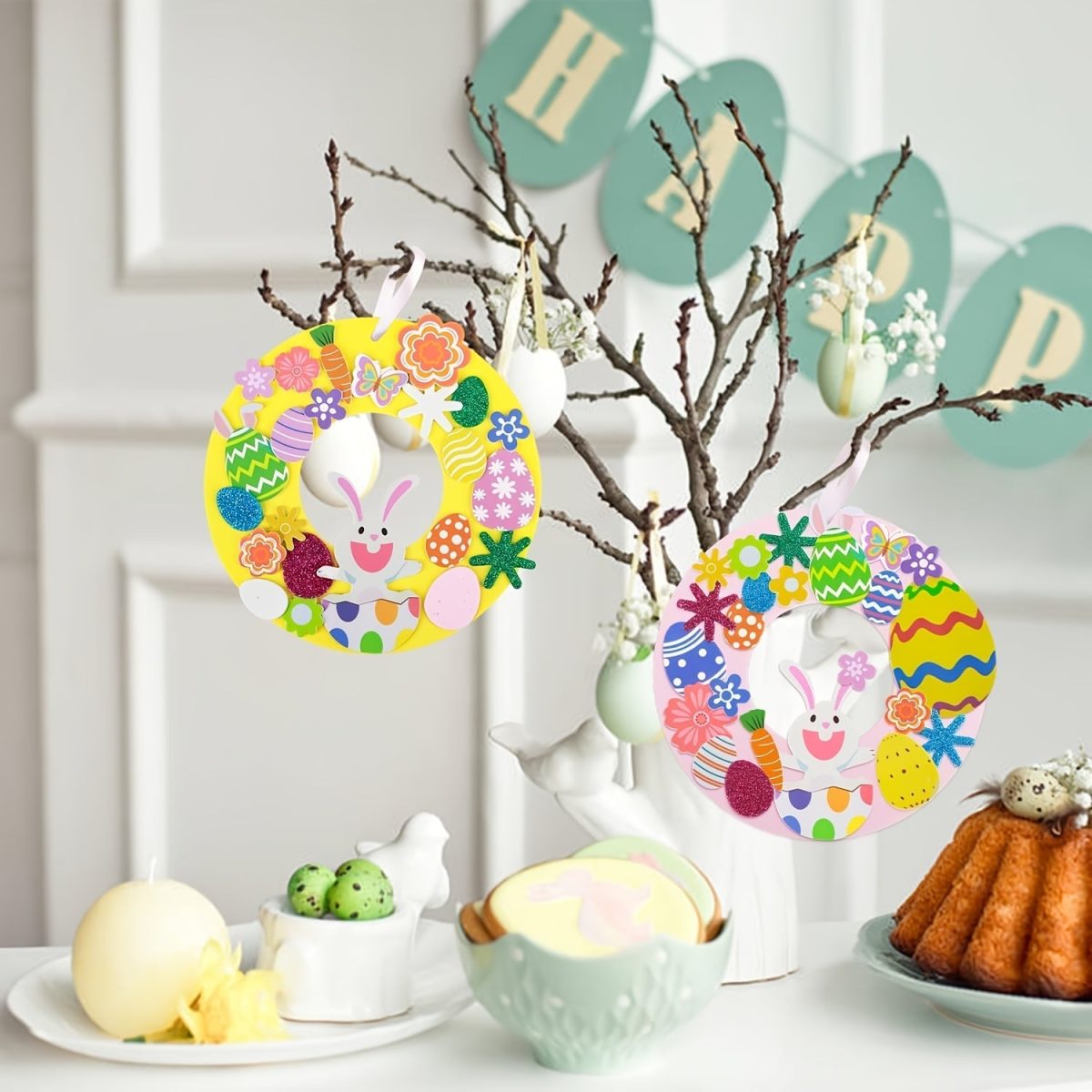 NNETM 8pcs DIY Easter Wreath Craft Kit Bunny Egg Set - Image 2