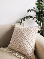 Handmade Macrame Cushion Cover | Cotton Cushion Cover with Fringes | 40x40cm | Boho Decor - Image 2