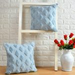 Textured Cushion Cover with Diamond Pattern | 40x40cm | Blue | Tufted Cotton | Handmade