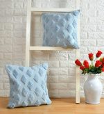 Textured Cushion Cover with Diamond Pattern | 40x40cm | Blue | Tufted Cotton | Handmade