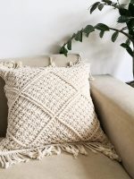 Handmade Macrame Cushion Cover | Cotton Cushion Cover with Fringes | 40x40cm | Boho Decor - Image 3