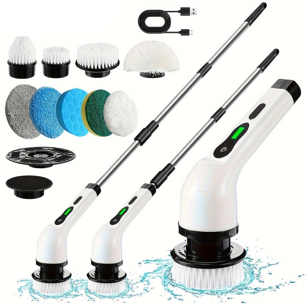 8 Brush Heads Cordless Electric Cleaner Handle - Image 1