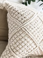 Handmade Macrame Cushion Cover | Cotton Cushion Cover with Fringes | 40x40cm | Boho Decor - Image 4