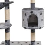 NNEVL Cat Tree with Sisal Scratching Posts 125 cm Paw Prints Grey - Image 3