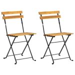 NNEVL Folding Garden Chairs 2 pcs Steel and Solid Acacia Wood - Image 2