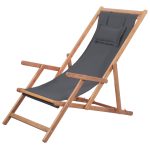 NNEVL Folding Beach Chair Fabric and Wooden Frame Grey