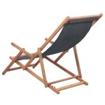 NNEVL Folding Beach Chair Fabric and Wooden Frame Grey - Image 2