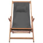 NNEVL Folding Beach Chair Fabric and Wooden Frame Grey - Image 4