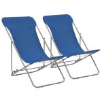 NNEVL Folding Beach Chairs 2 pcs Steel and Oxford Fabric Blue