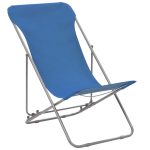 NNEVL Folding Beach Chairs 2 pcs Steel and Oxford Fabric Blue - Image 2