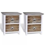 NNEVL Nightstand 2 pcs with 2 Drawers Brown and White - Image 2